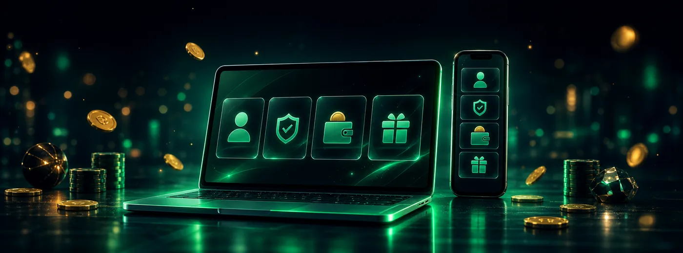 Tematy centrum pomocy RokuBet wyświetlone na ekranie laptopa i telefonu
